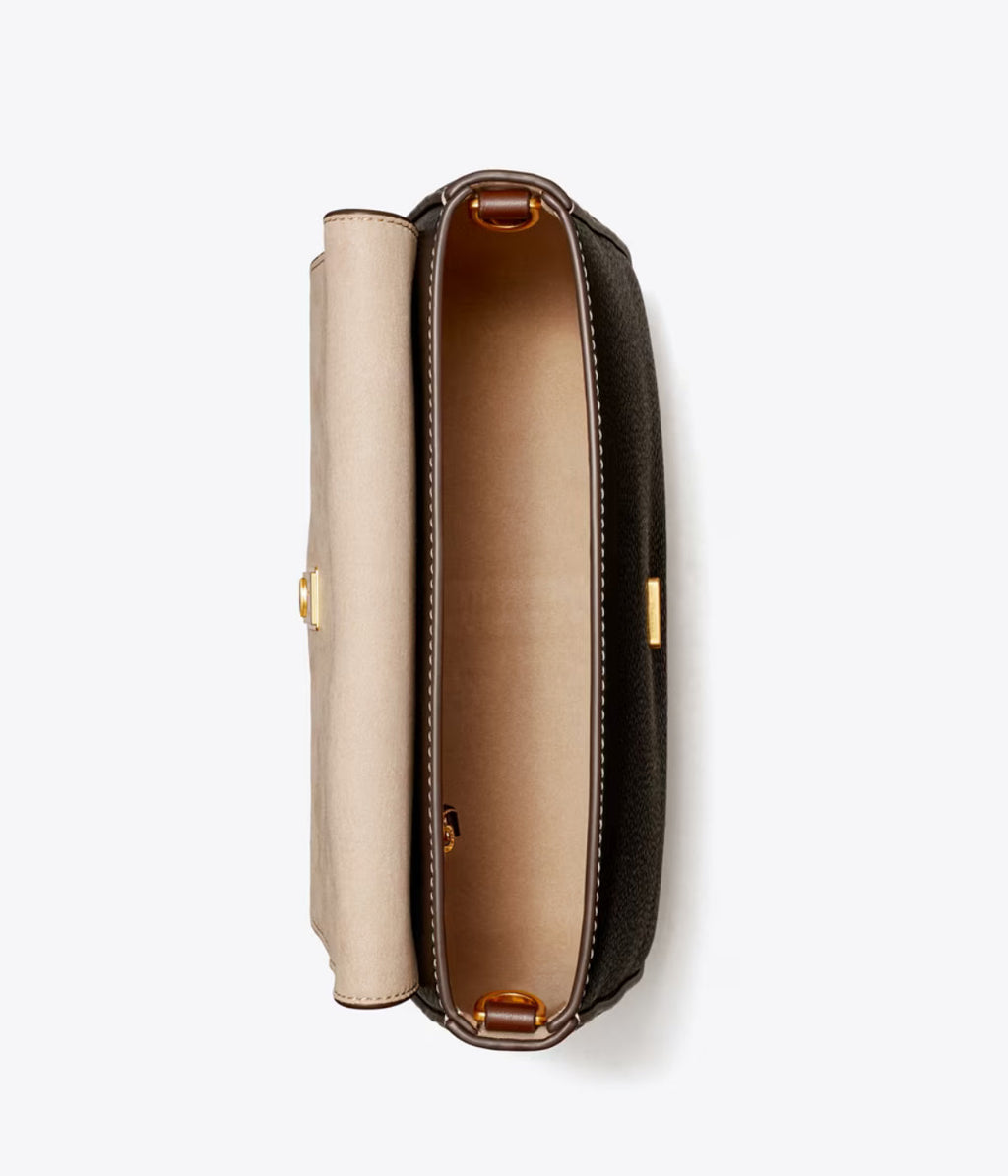 NWT Tory Burch Leather Flap Medium Shoulder Bag In Gold/Black